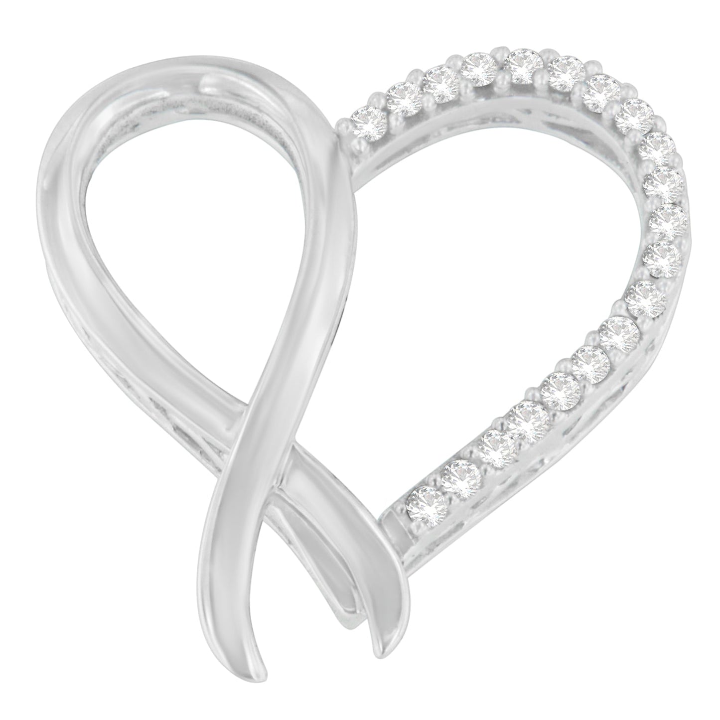.925 Sterling Silver 1/4 cttw Round Cut Diamond Ribbon and Heart Accent Pendant Necklace (H-I, I2-I3) Bids.com