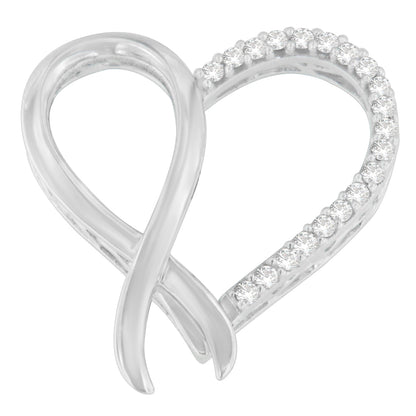 .925 Sterling Silver 1/4 cttw Round Cut Diamond Ribbon and Heart Accent Pendant Necklace (H-I, I2-I3) Bids.com