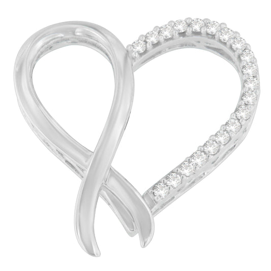 .925 Sterling Silver 1/4 cttw Round Cut Diamond Ribbon and Heart Accent Pendant Necklace (H-I, I2-I3) Bids.com