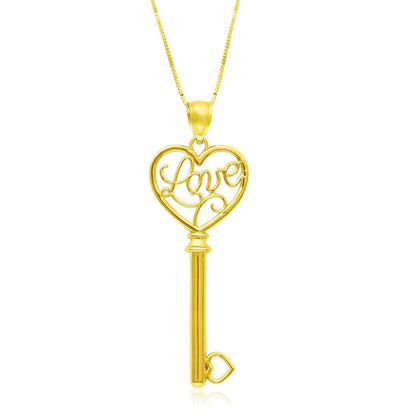 14k Yellow Gold Skeleton Key Style LOVE Pendant Bids.com