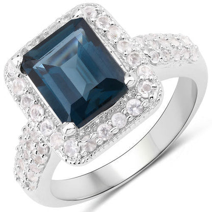 5.03 Carat Genuine London Blue Topaz and White Topaz .925 Sterling Silver Ring Bids.com