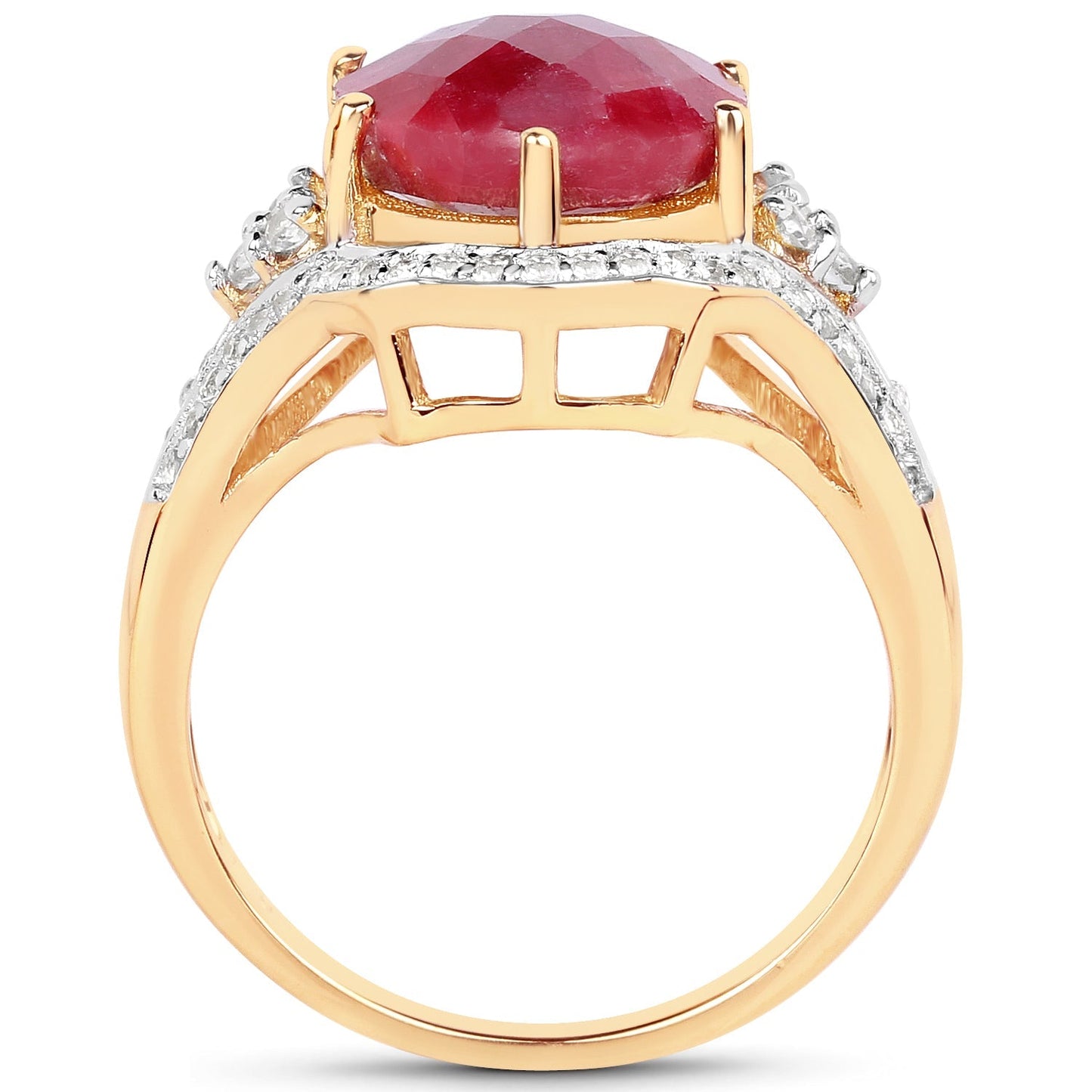 14K Yellow Gold Plated 6.91 Carat Dyed Ruby and White Topaz .925 Sterling Silver Ring Bids.com