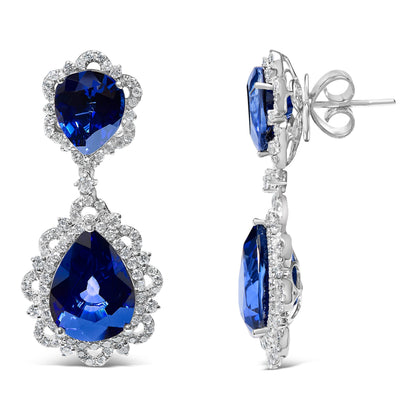 18K White Gold Blue Sapphire and Diamond 2.00 Cttw Diamond Halo Drop and Dangle Earring (G-H Color, SI1-SI2 Clarity) Bids.com