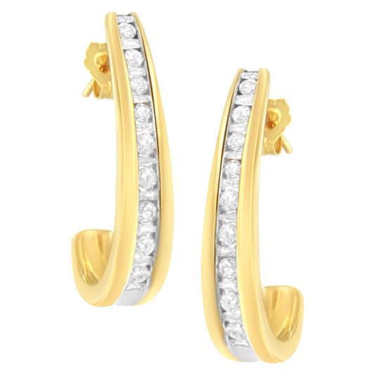 10K Yellow Gold 1 cttw Channel Set Diamond J-Hoop Earrings (H-I Clarity, I1-I2 Color) Bids.com