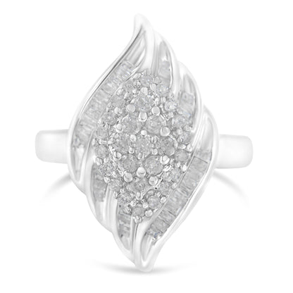 .925 Sterling Silver Â¾ Cttw Round and Baguette Cut Diamond Stair-Stepped Cluster Waterfall Cocktail Ring (I-J Color, I2-I3 Clarity) - Size 6 Bids.com