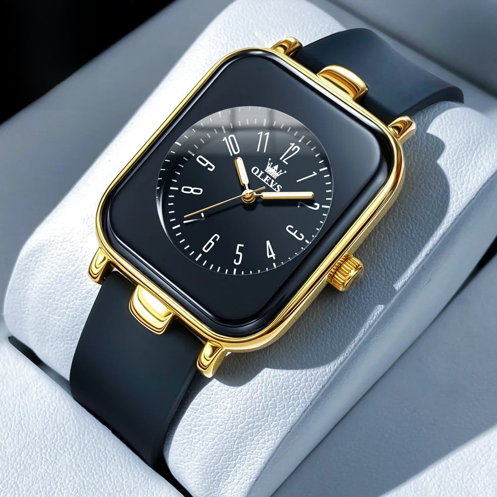 Women's Rectangular Gold Tone Quartz Watch Silicone Strap BandsCo Straps