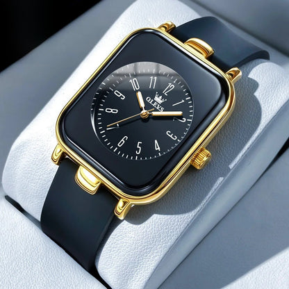 Women's Rectangular Gold Tone Quartz Watch Silicone Strap BandsCo Straps