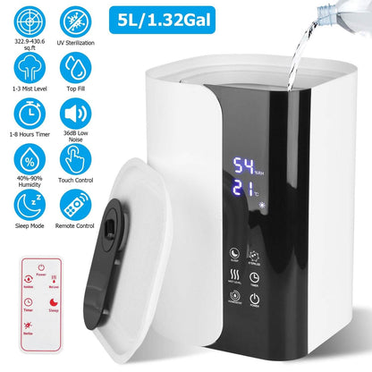 5L Gal Humidifier Top Fill Cool Mist with Essential Oils Diffuser Filter DailySale