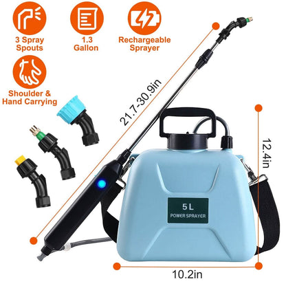 5L/1/3 Gallon Electric Plant Sprayer Telescopic Rechargeable with 3 Spray Sprouts DailySale