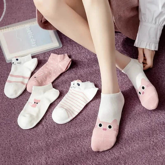 5-Pairs: Pink Kitty Crew Socks DailySale