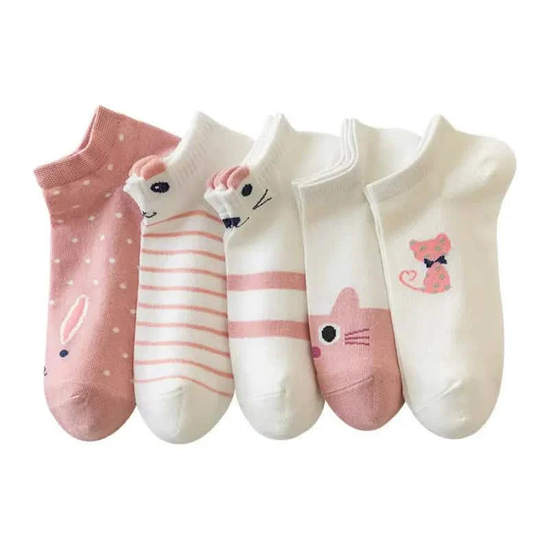 5-Pairs: Pink Kitty Crew Socks DailySale
