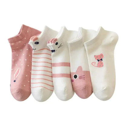 5-Pairs: Pink Kitty Crew Socks DailySale