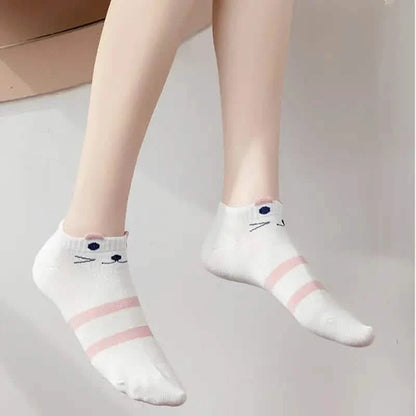 5-Pairs: Pink Kitty Crew Socks DailySale