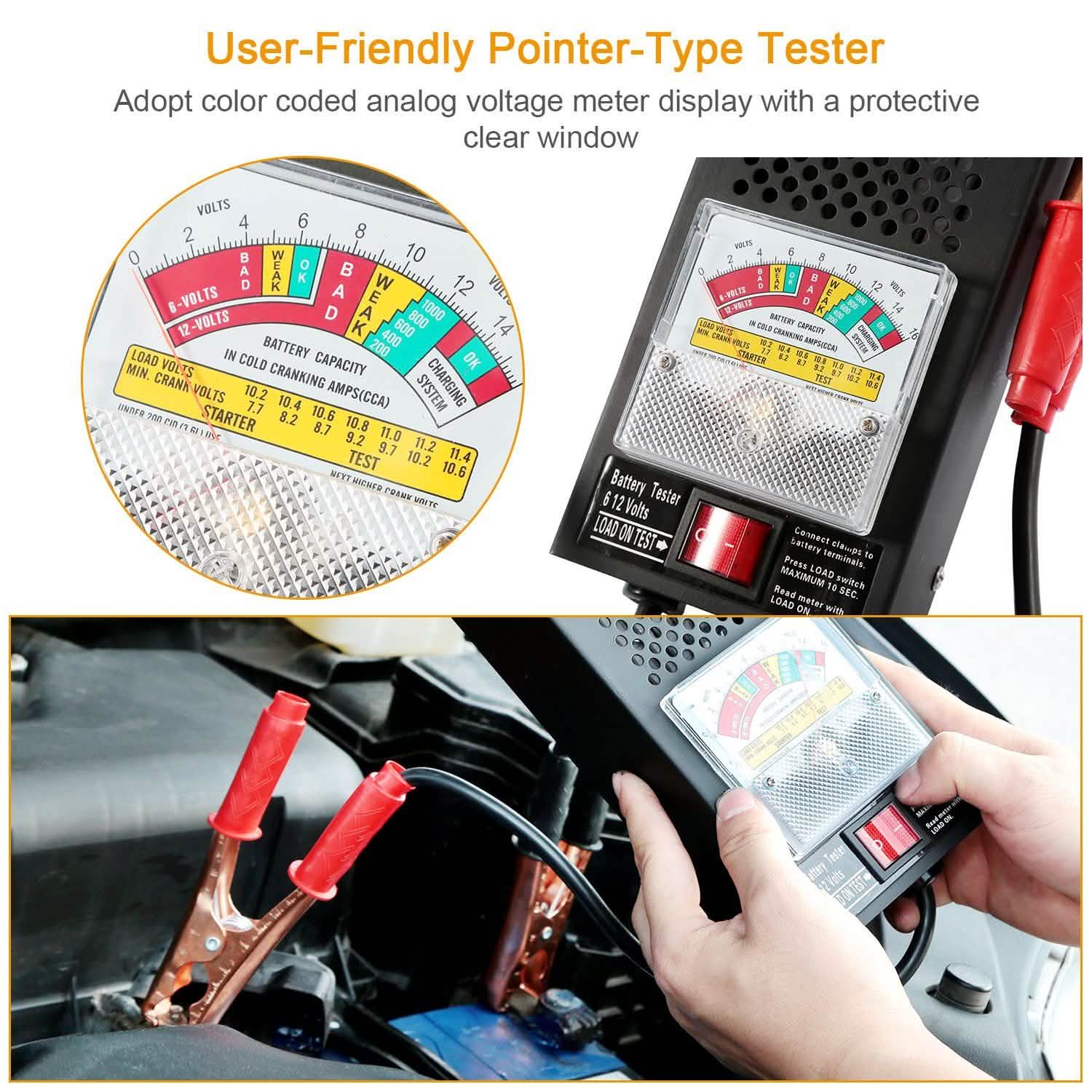 6-12V Automotive Battery Tester with Heavy Duty Insulated Copper Clips DailySale