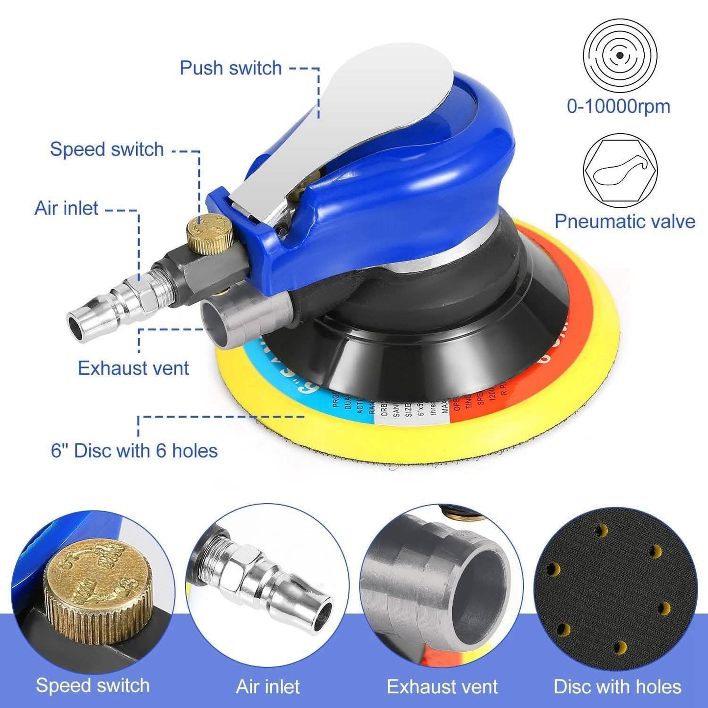 6" Air Random Orbital Sander Pneumatic DailySale