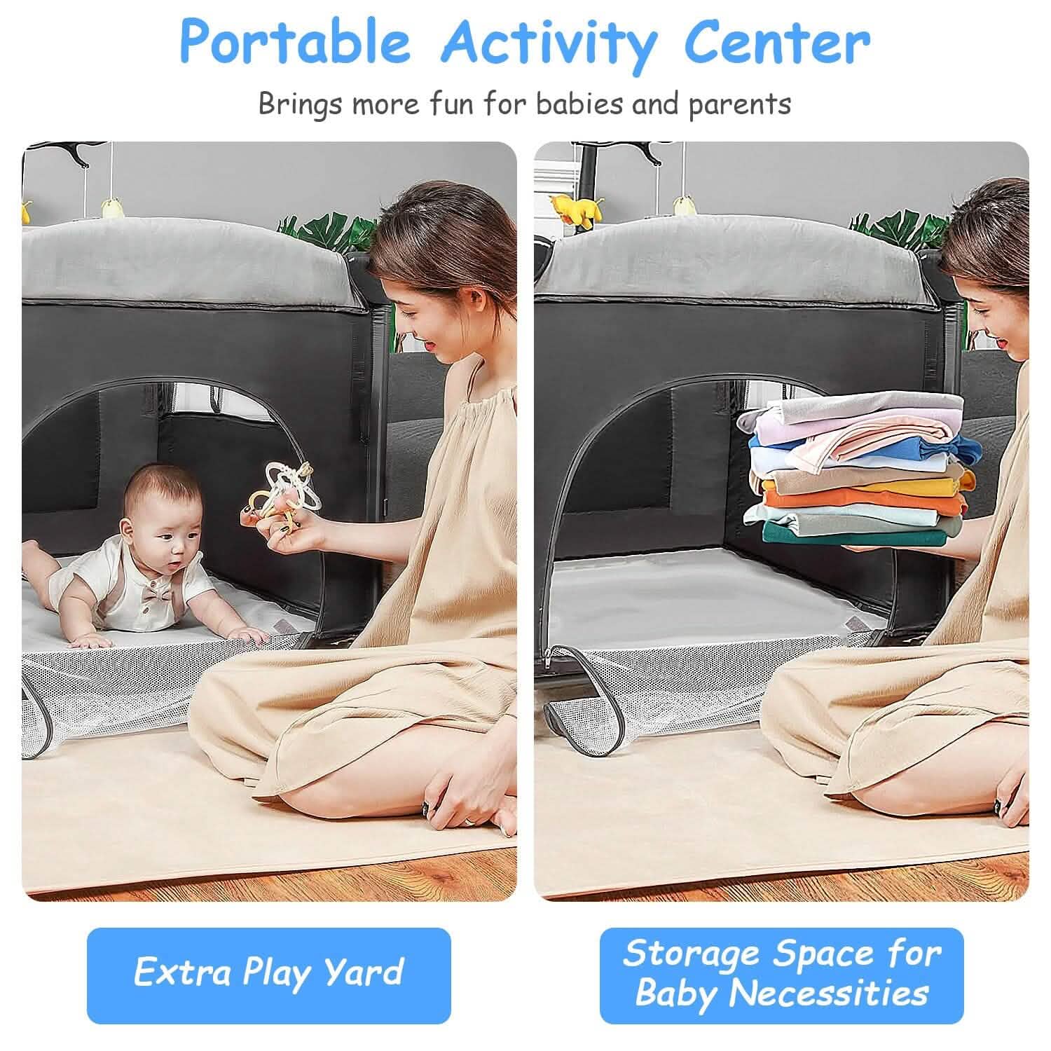6-in-1 Foldable Baby Crib with Activity Center Diaper Changing Table DailySale