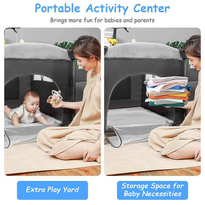 6-in-1 Foldable Baby Crib with Activity Center Diaper Changing Table DailySale