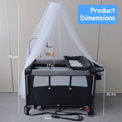 6-in-1 Foldable Baby Crib with Activity Center Diaper Changing Table DailySale