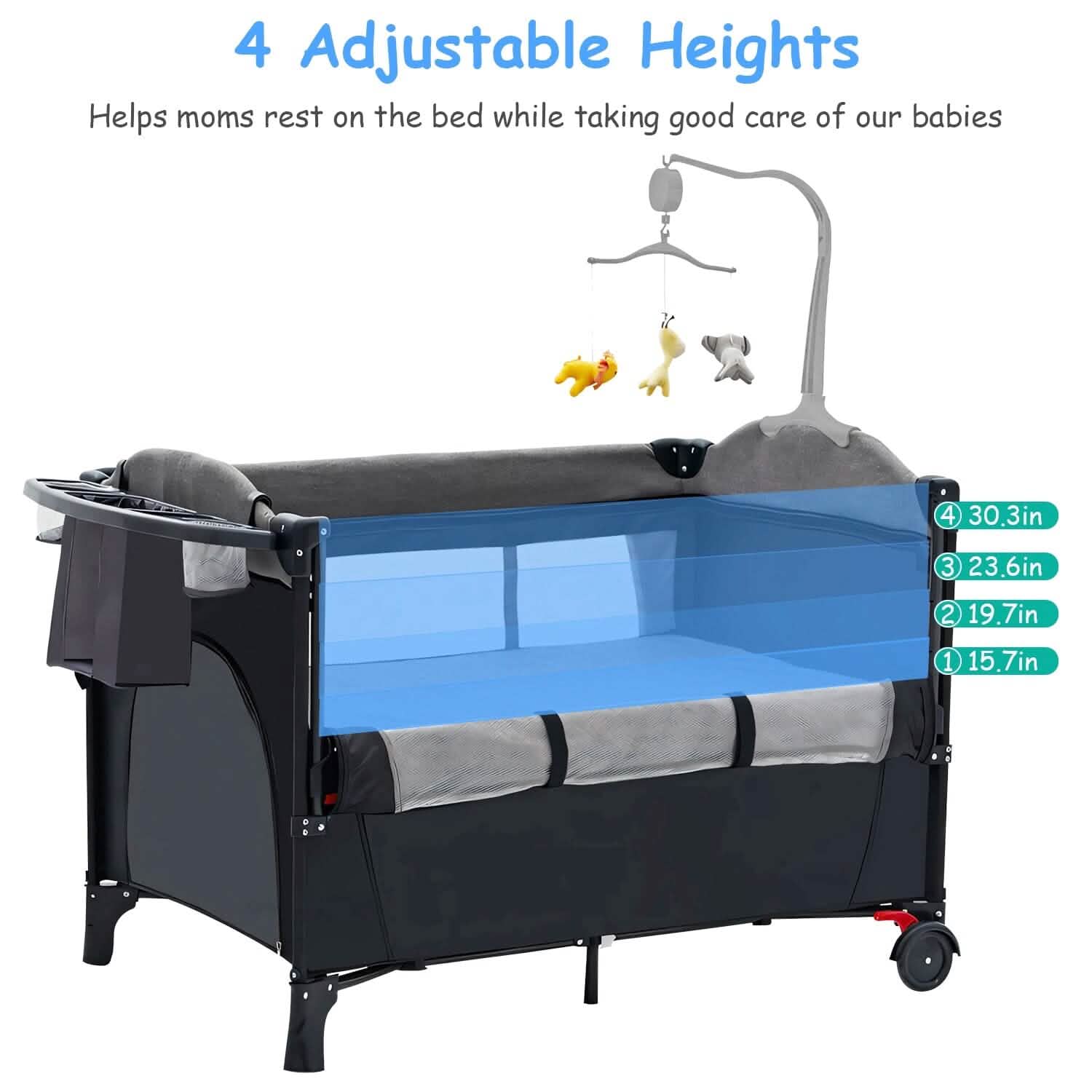 6-in-1 Foldable Baby Crib with Activity Center Diaper Changing Table DailySale