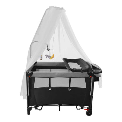 6-in-1 Foldable Baby Crib with Activity Center Diaper Changing Table DailySale