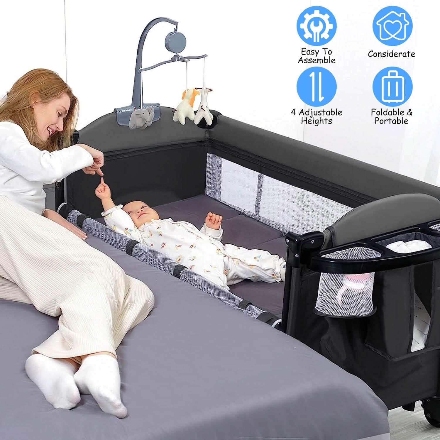 6-in-1 Foldable Baby Crib with Activity Center Diaper Changing Table DailySale