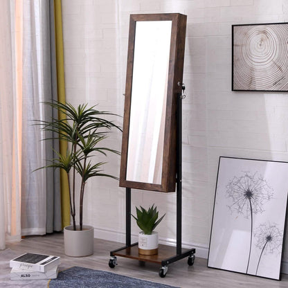 6 LEDs Mirror Jewelry Cabinet Armoire with Wheels DailySale