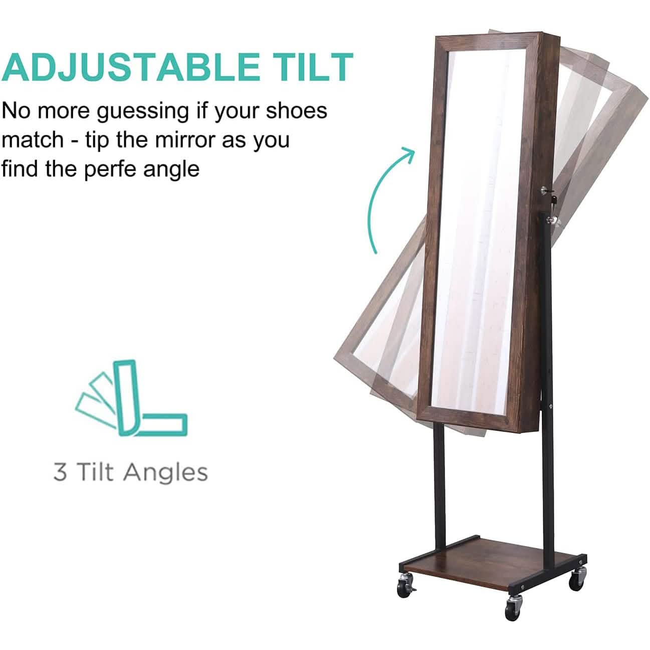 6 LEDs Mirror Jewelry Cabinet Armoire with Wheels DailySale
