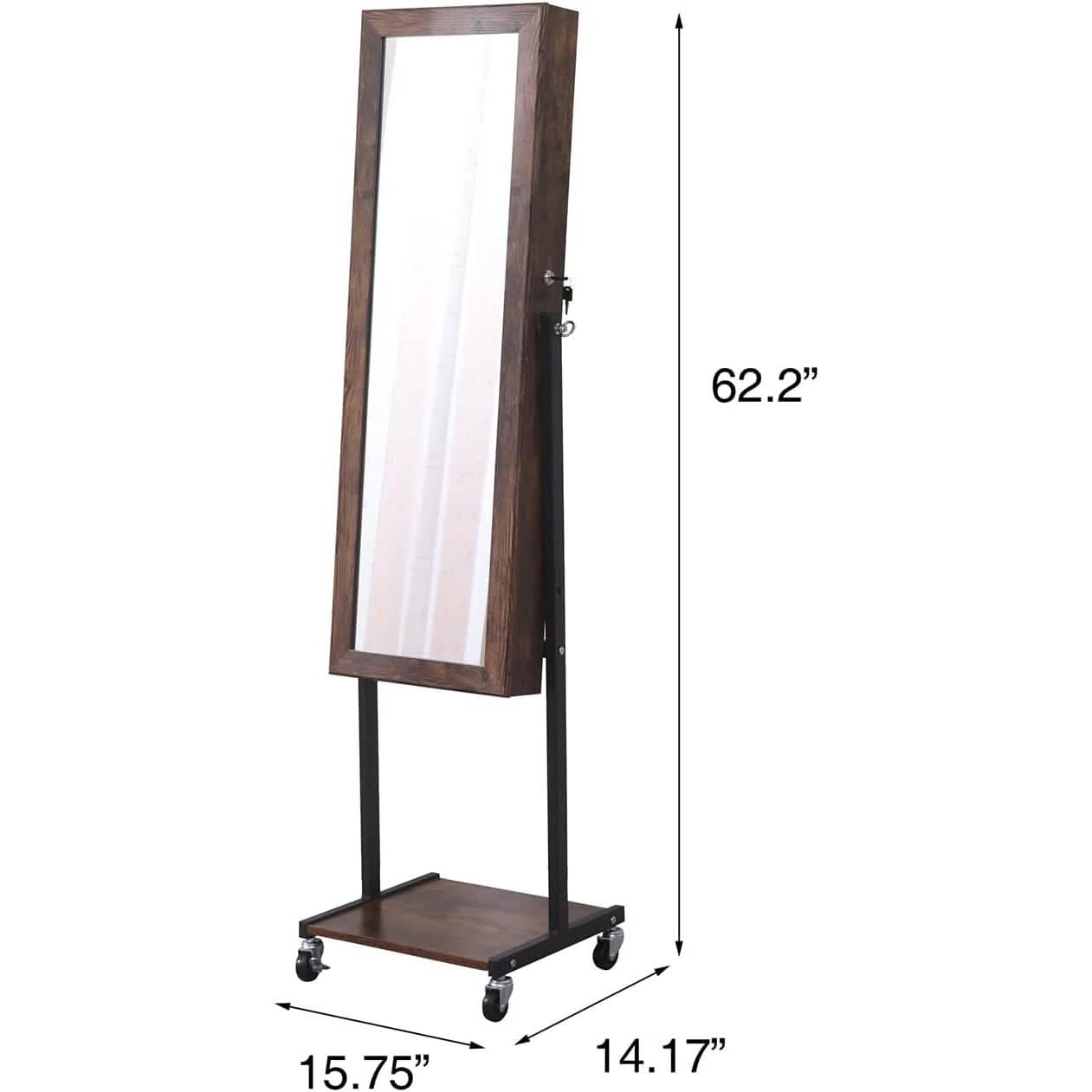 6 LEDs Mirror Jewelry Cabinet Armoire with Wheels DailySale