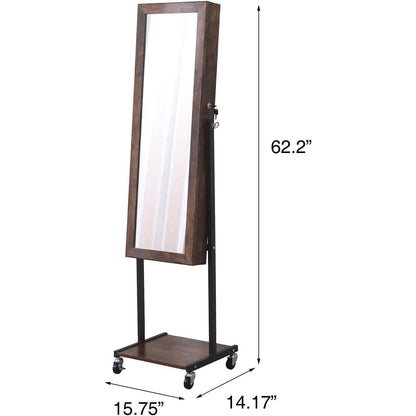 6 LEDs Mirror Jewelry Cabinet Armoire with Wheels DailySale
