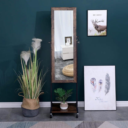6 LEDs Mirror Jewelry Cabinet Armoire with Wheels DailySale