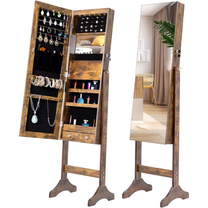 6 LEDs Mirror Jewelry Cabinet Armoire with Wheels DailySale