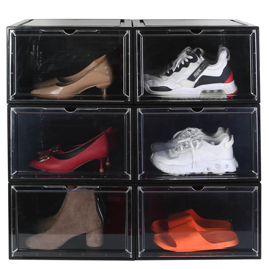 6-Pack: Collapsible Shoe Box Stackable Shoe Storage Bin with Magnetic Door DailySale