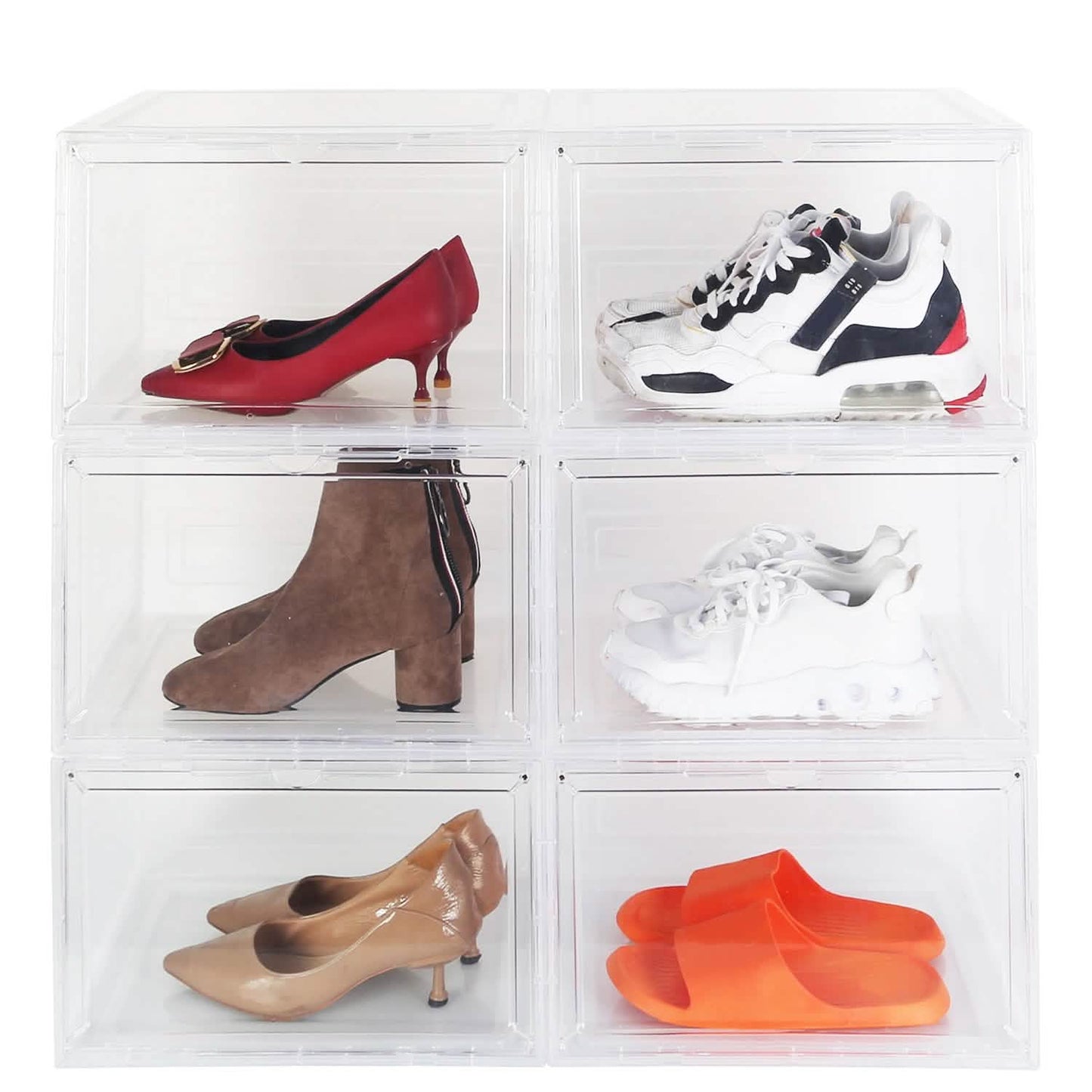 6-Pack: Collapsible Shoe Box Stackable Shoe Storage Bin with Magnetic Door DailySale