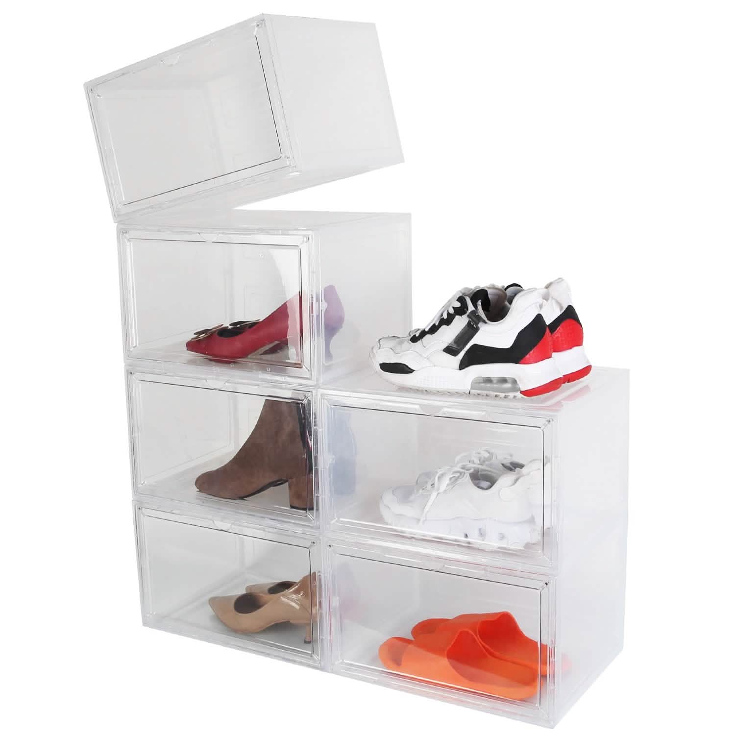 6-Pack: Collapsible Shoe Box Stackable Shoe Storage Bin with Magnetic Door DailySale