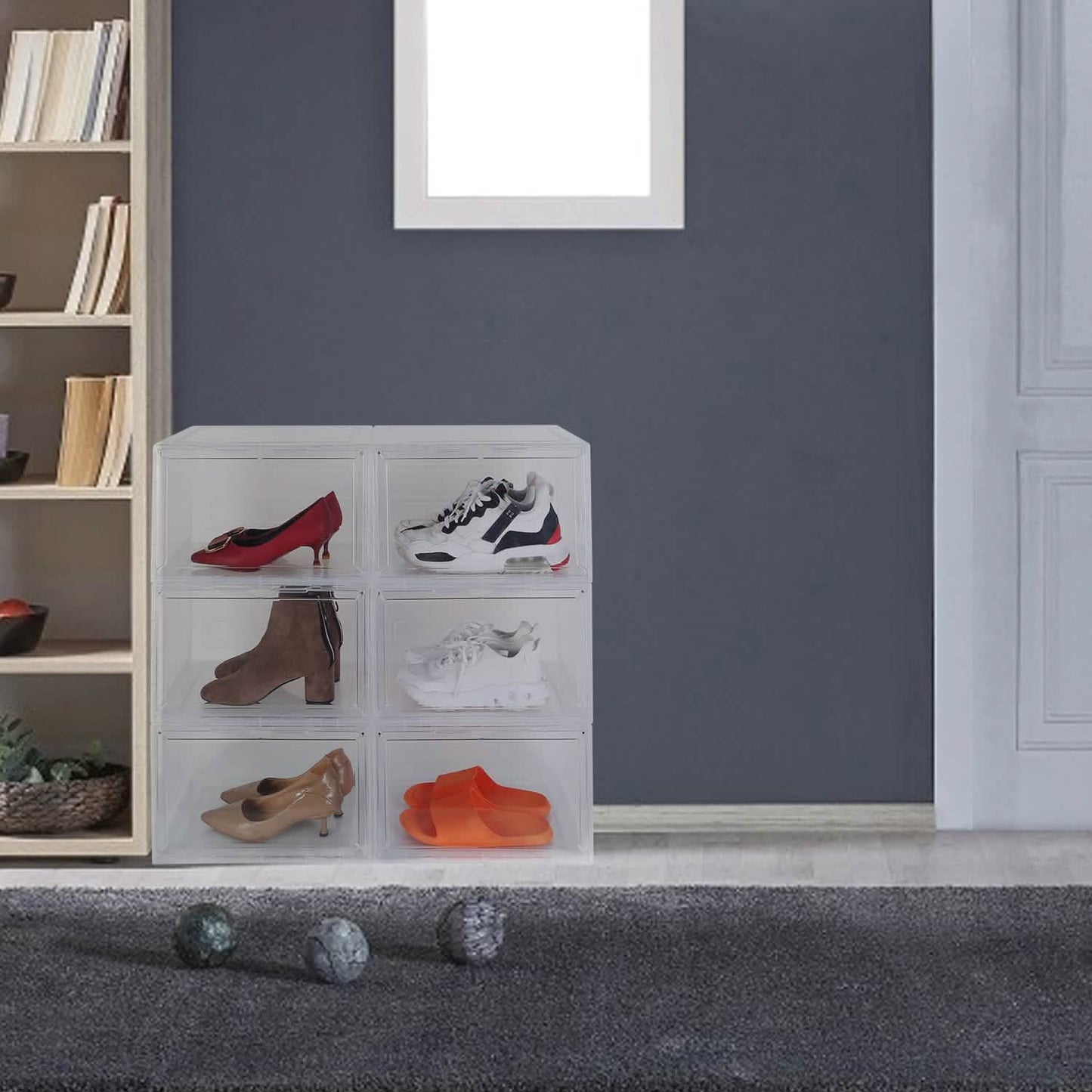 6-Pack: Collapsible Shoe Box Stackable Shoe Storage Bin with Magnetic Door DailySale