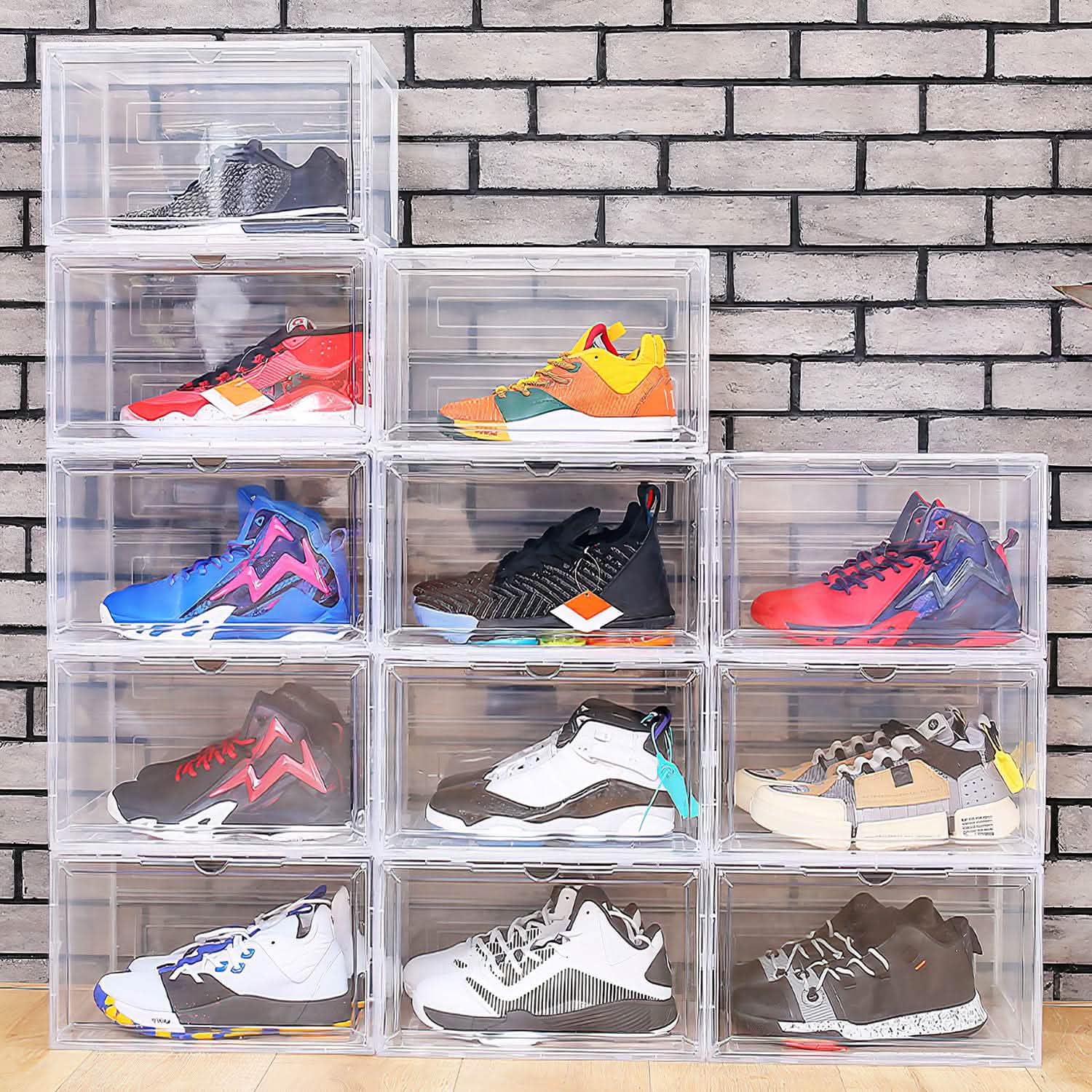 6-Pack: Collapsible Shoe Box Stackable Shoe Storage Bin with Magnetic Door DailySale