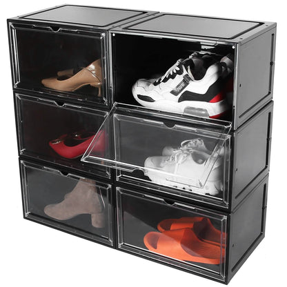 6-Pack: Collapsible Shoe Box Stackable Shoe Storage Bin with Magnetic Door DailySale