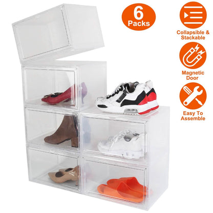 6-Pack: Collapsible Shoe Box Stackable Shoe Storage Bin with Magnetic Door DailySale