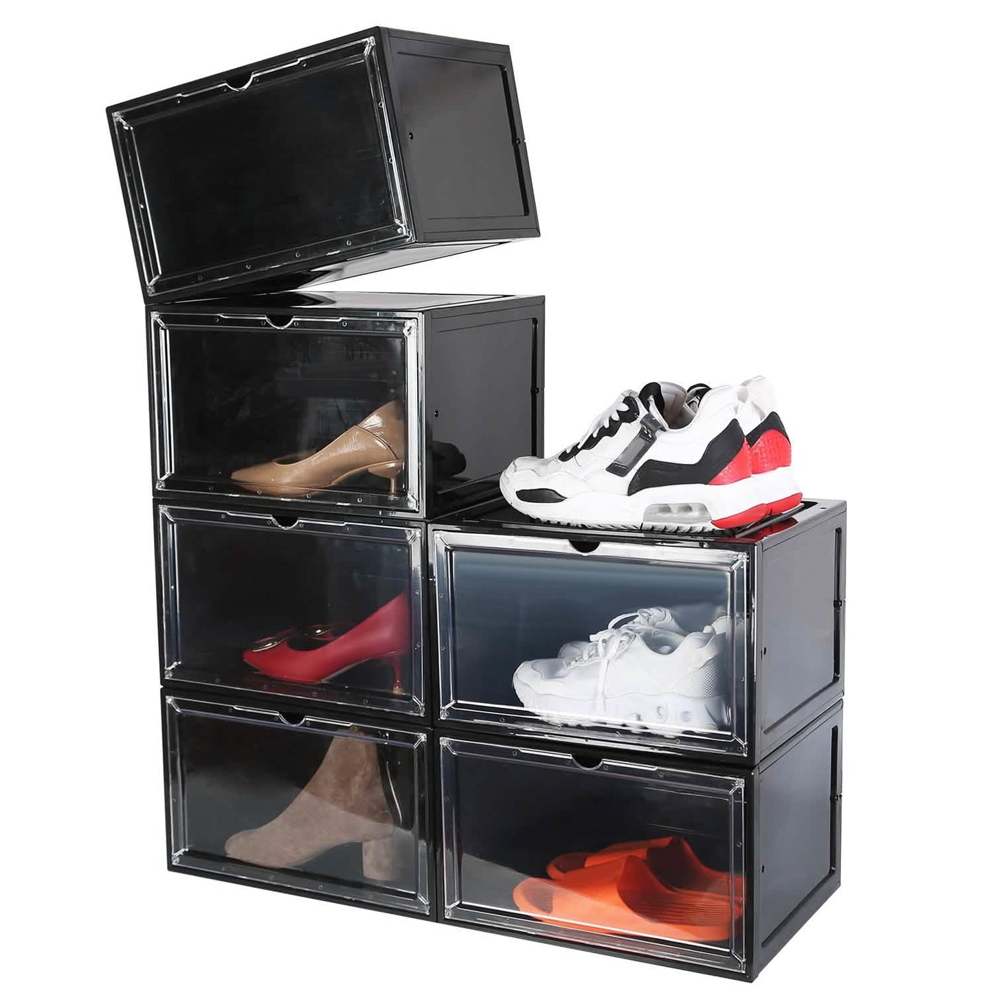 6-Pack: Collapsible Shoe Box Stackable Shoe Storage Bin with Magnetic Door DailySale
