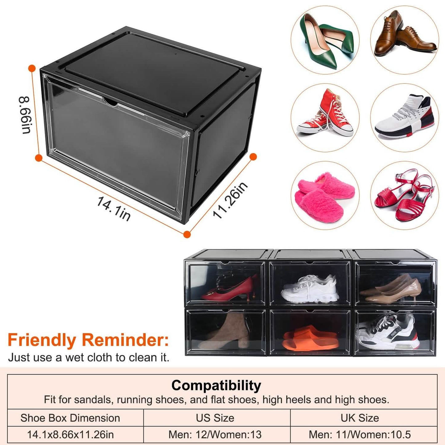 6-Pack: Collapsible Shoe Box Stackable Shoe Storage Bin with Magnetic Door DailySale