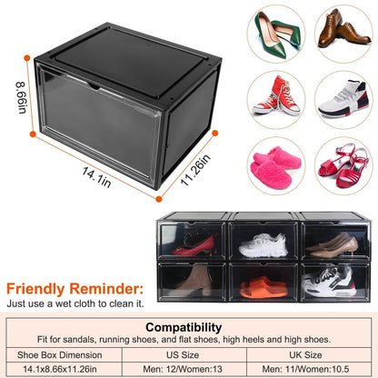 6-Pack: Collapsible Shoe Box Stackable Shoe Storage Bin with Magnetic Door DailySale