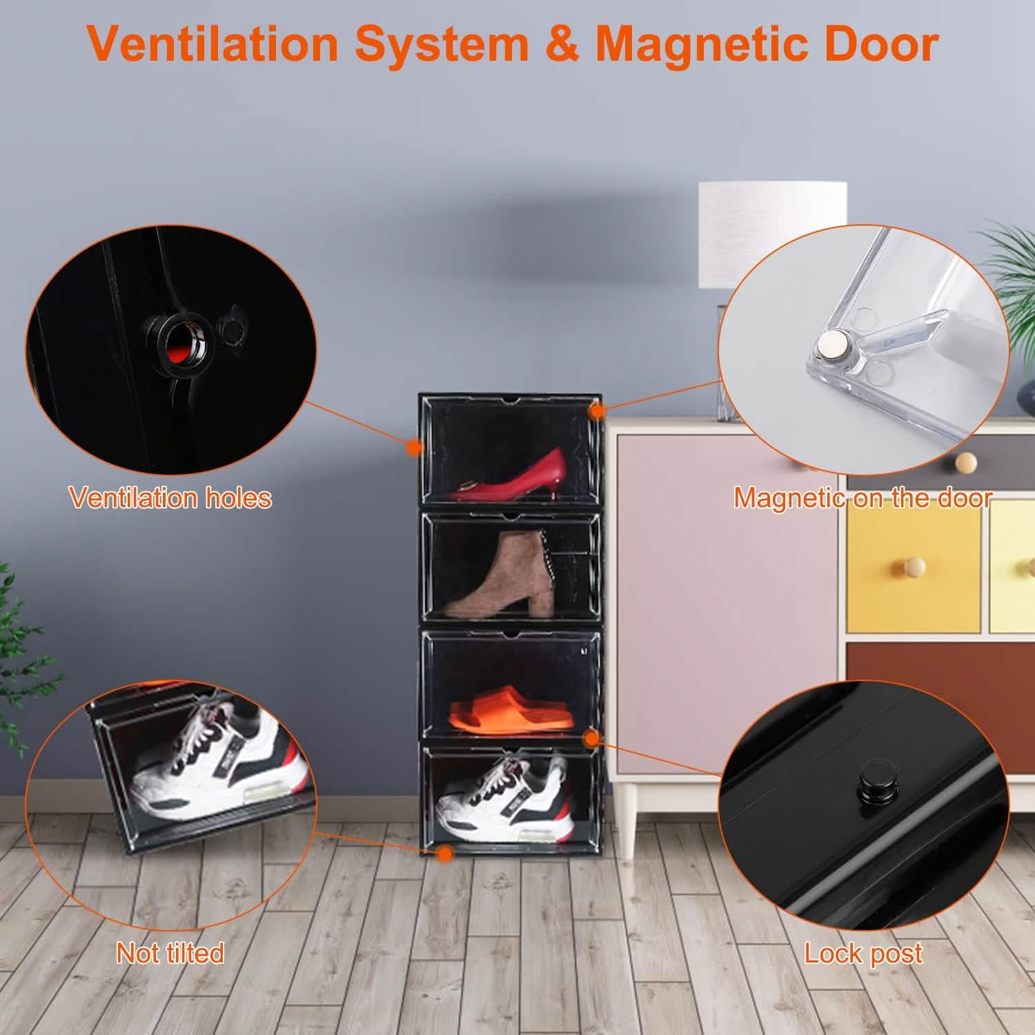 6-Pack: Collapsible Shoe Box Stackable Shoe Storage Bin with Magnetic Door DailySale
