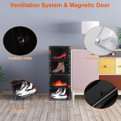 6-Pack: Collapsible Shoe Box Stackable Shoe Storage Bin with Magnetic Door DailySale