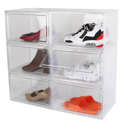 6-Pack: Collapsible Shoe Box Stackable Shoe Storage Bin with Magnetic Door DailySale