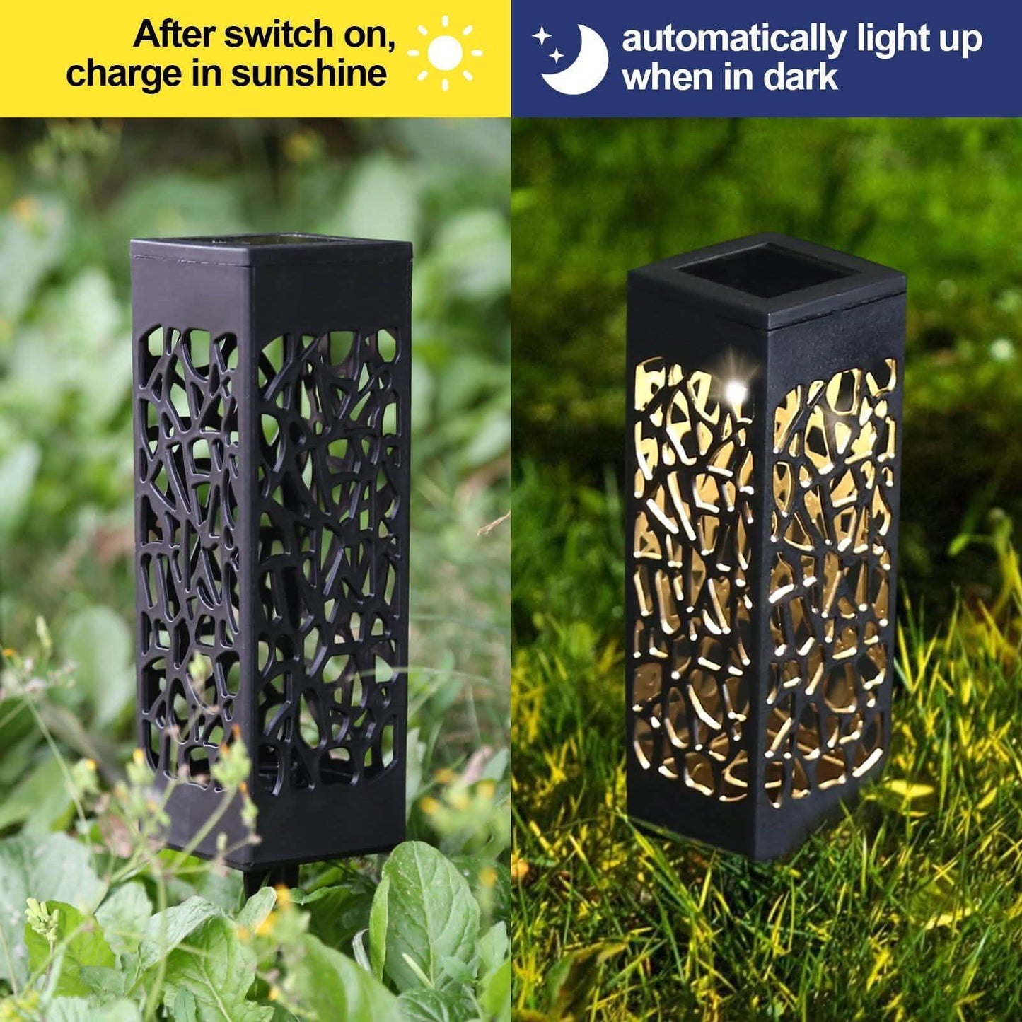 6-Pack: Outdoor Solar Light Powered Garden Pathway Lights Waterproof Hollow with Ground Spike DailySale