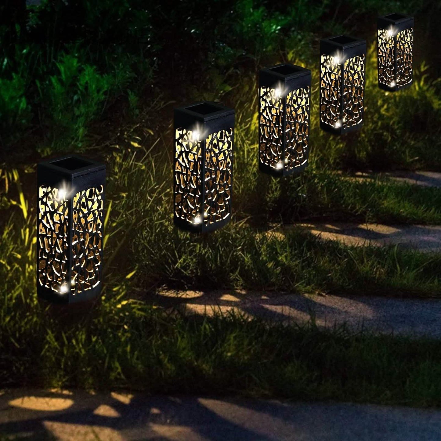 6-Pack: Outdoor Solar Light Powered Garden Pathway Lights Waterproof Hollow with Ground Spike DailySale