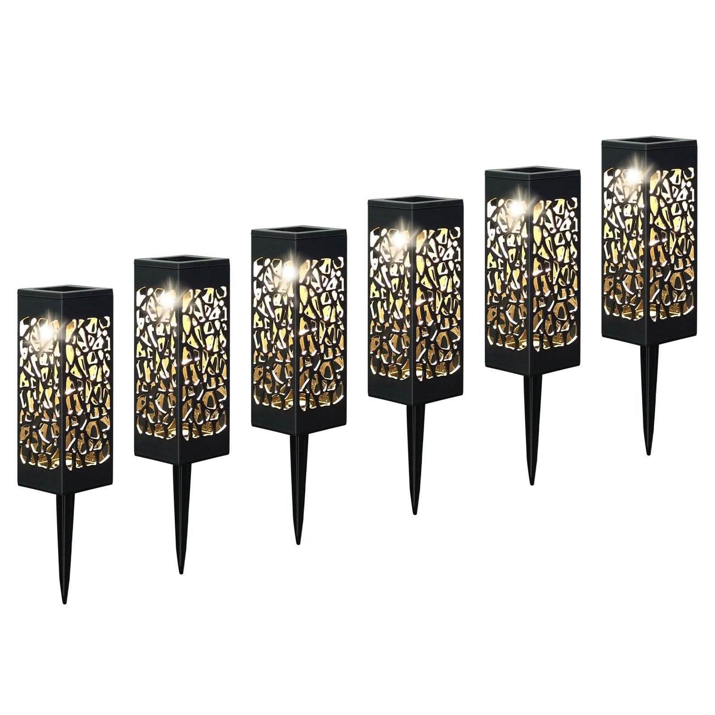 6-Pack: Outdoor Solar Light Powered Garden Pathway Lights Waterproof Hollow with Ground Spike DailySale