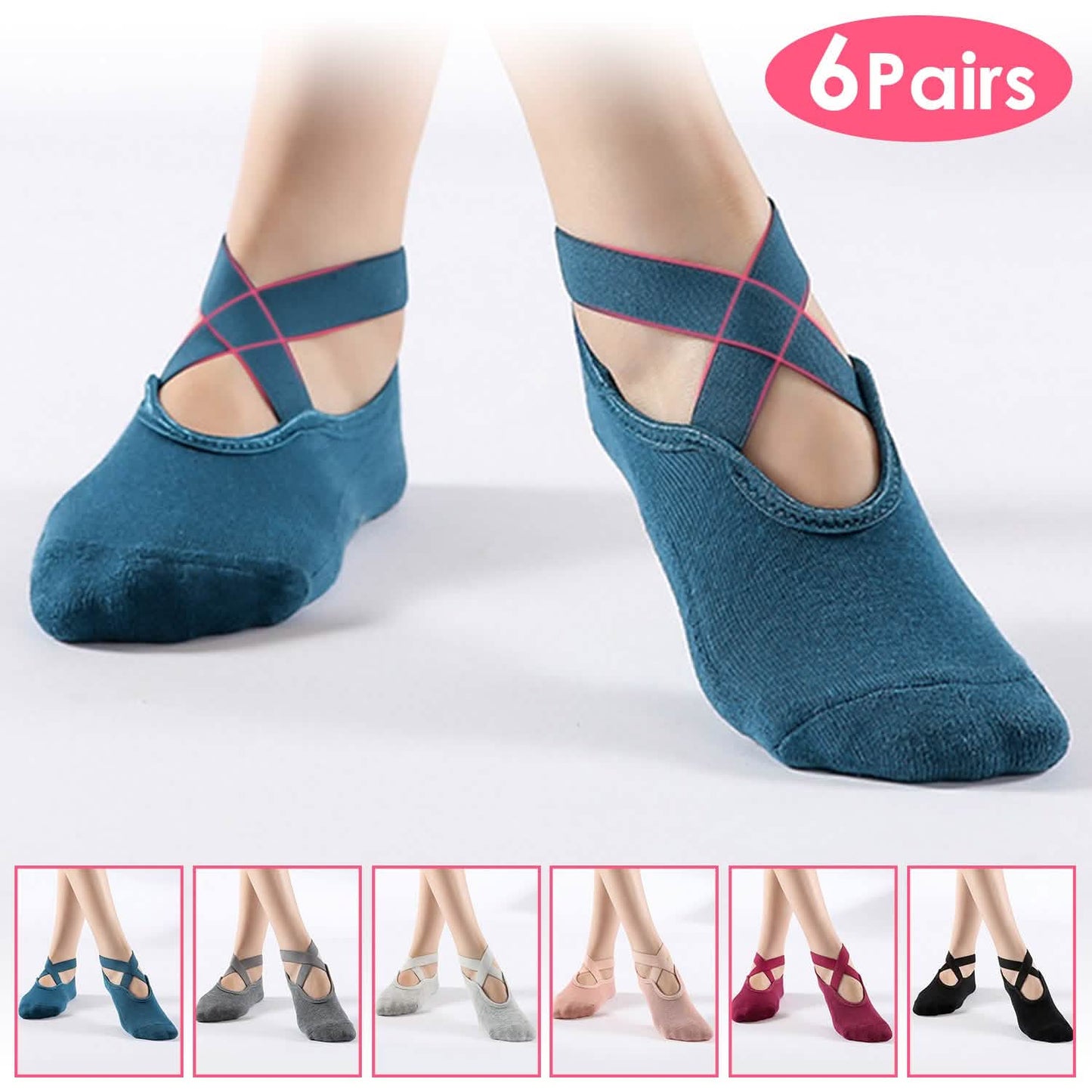 6-Pack: Women Yoga Socks with Straps Non-Slip Grips DailySale