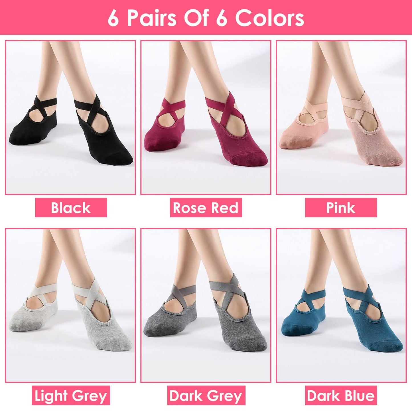 6-Pack: Women Yoga Socks with Straps Non-Slip Grips DailySale