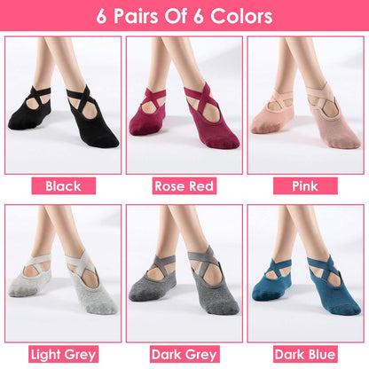 6-Pack: Women Yoga Socks with Straps Non-Slip Grips DailySale